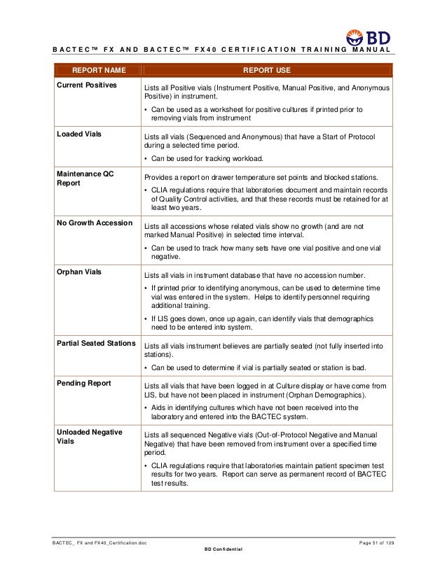 BD BACTEC FX40 CERTIFICATION TRAINING MANUAL