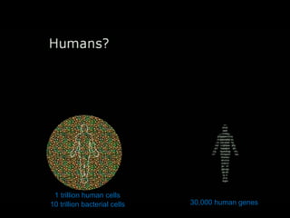 1 trillion human cells
10 trillion bacterial cells

30,000 human genes

 