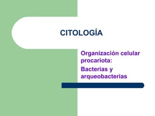 CITOLOGÍA

    Organización celular
    procariota:
    Bacterias y
    arqueobacterias
 