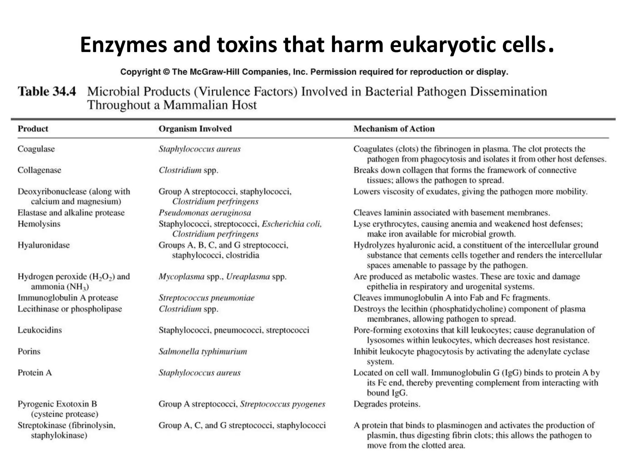 Enzymes and toxins that harm eukaryotic cells.
 