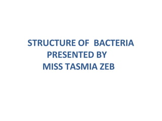 STRUCTURE OF BACTERIA
PRESENTED BY
MISS TASMIA ZEB
 