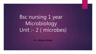 Bsc nursing 1 year
Microbiology
Unit :- 2 ( microbes)
BY :- PRAGYA TIWARI
 