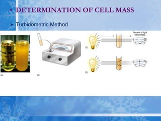  Turbidometric Method
• DETERMINATION OF CELL MASS
 