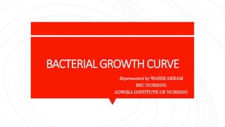 BACTERIAL GROWTHCURVE
Represented by WASIM AKRAM
BSC NURSING
ADWIKA INSTITUTE OF NURSING
 