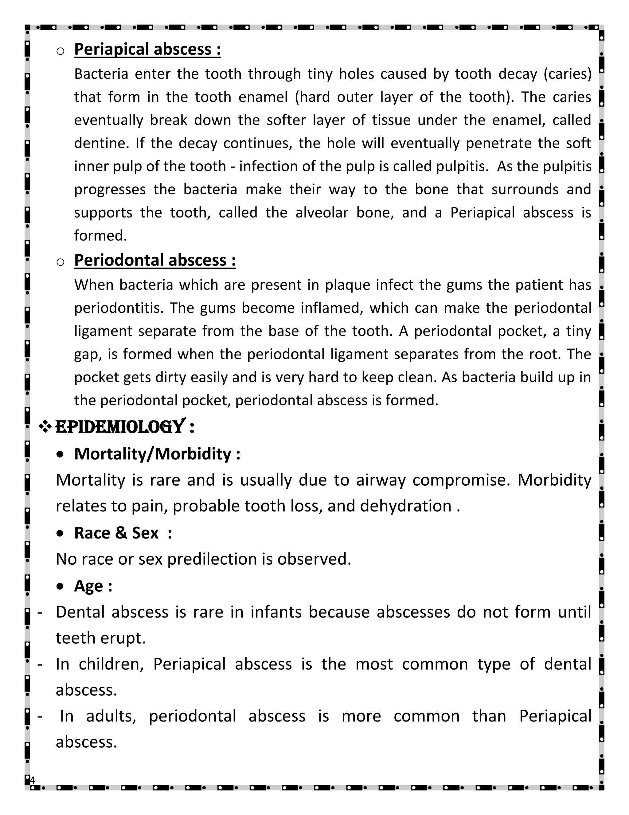 Tooth Eruption Abscess Bacterial infection affecting teeth Dental Abscess | DOCX