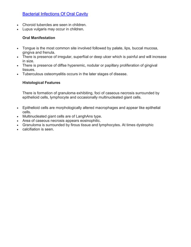 Bacterial Infections of the Oral Mucosa | PDF