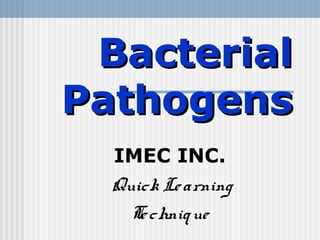 BacterialBacterial
PathogensPathogens
IMEC INC.
Quick Learning
Technique
 