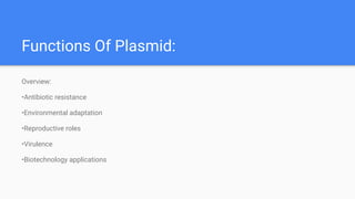 Bacterial Plasmid Structure and Functions | PDF