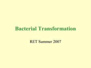 Bacterial Transformation

     RET Summer 2007
 
