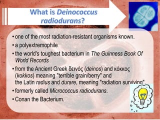 Ionizing Radiation Resistance in Deinococcus Radiodurans