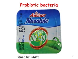 Probiotic bacteria
23
Usage in Dairy industry
 