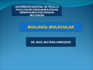 UNIVERSIDAD NACIONAL DE TRUJILLO FACULTAD DE CIENCIAS BIOLÓGICAS DEPARTAMENTO DE CIENCIAS BIOLÓGICAS BIOLOGÍA MOLECULAR DR. RAÚL BELTRÁN ORBEGOSO 