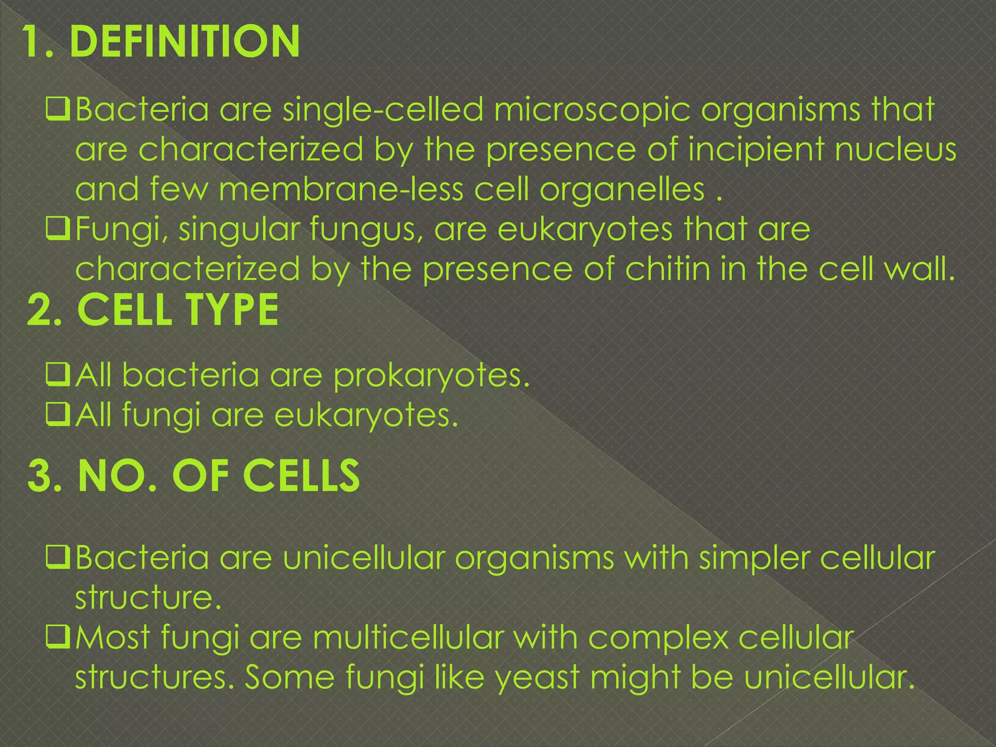 Bacteria versus fungi, Difference between bacteria and fungi | PDF
