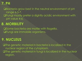 Bacteria versus fungi, Difference between bacteria and fungi | PDF