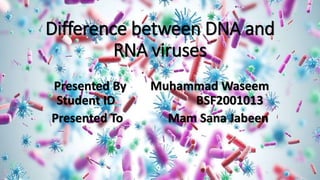 Difference between DNA and
RNA viruses
Presented By Muhammad Waseem
Student ID BSF2001013
Presented To Mam Sana Jabeen
 