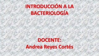 INTRODUCCIÓN A LA
BACTERIOLOGÍA
DOCENTE:
Andrea Reyes Cortés
 