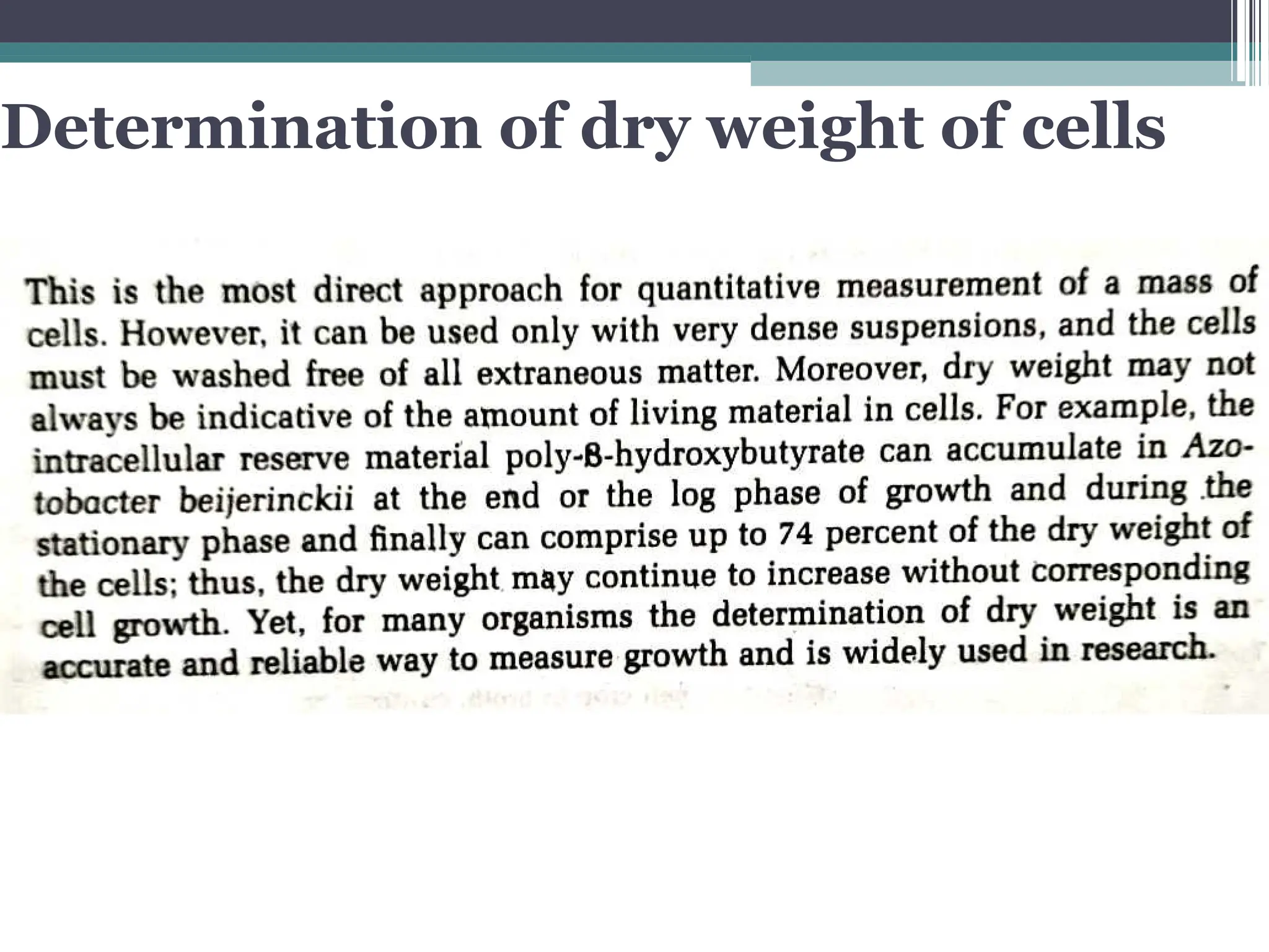 Determination of dry weight of cells
 
