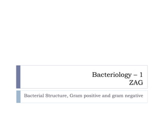 Bacteriology – 1
ZAG
Bacterial Structure, Gram positive and gram negative
 