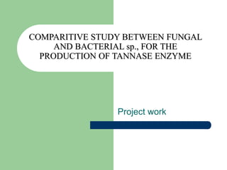 COMPARITIVE STUDY BETWEEN FUNGAL
AND BACTERIAL sp., FOR THE
PRODUCTION OF TANNASE ENZYME
Project work
 