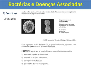 7) Exercícios
Bactérias e Doenças Associadas
UFMG 2005
 