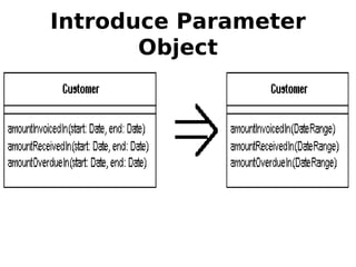 Introduce Parameter
       Object
 
