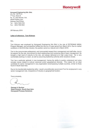 Letter of Reference from Honeywell SE Asia Sales Director _ RE  Tom Kirkman