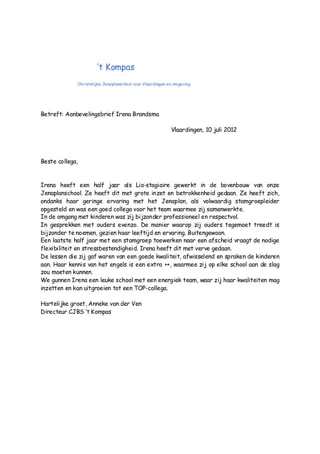 aanbevelingsbrief irena