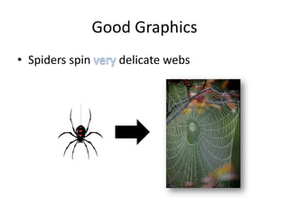 Good Graphics
• Spiders spin delicate webs
 