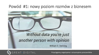 Przyciągamy, angażujemy i utrzymujemy pracowników
Powód #1: nowy poziom rozmów z biznesem
 