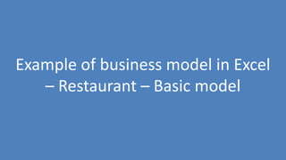 140
Example of business model in Excel
– Restaurant – Basic model
 