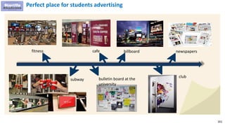 161
fitness cafe billboard newspapers
subway bulletin board at the
university
club
Perfect place for students advertising
 