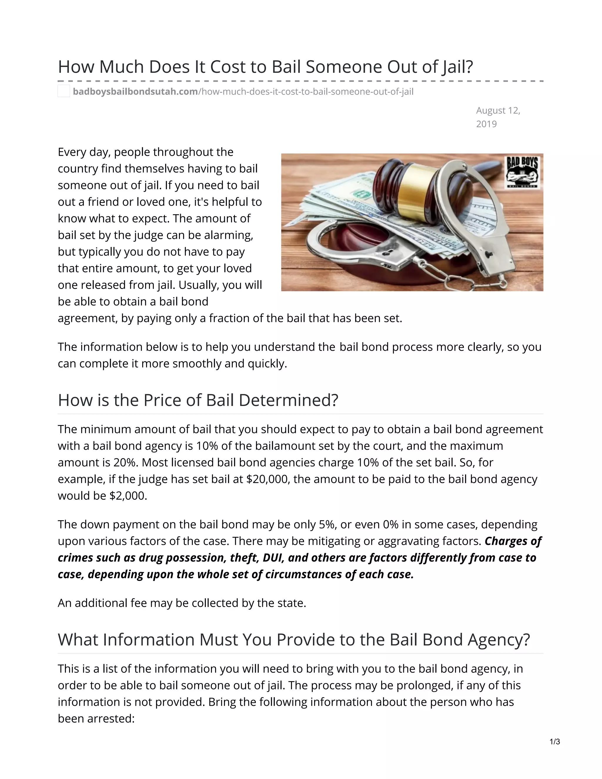 How Much Does a Bail Bond Cost? PDF