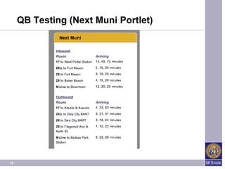 QB Testing (Next Muni Portlet)




18
 