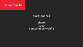 Side-Eﬀects
Middlewares
thunk
saga
redux-observable
 