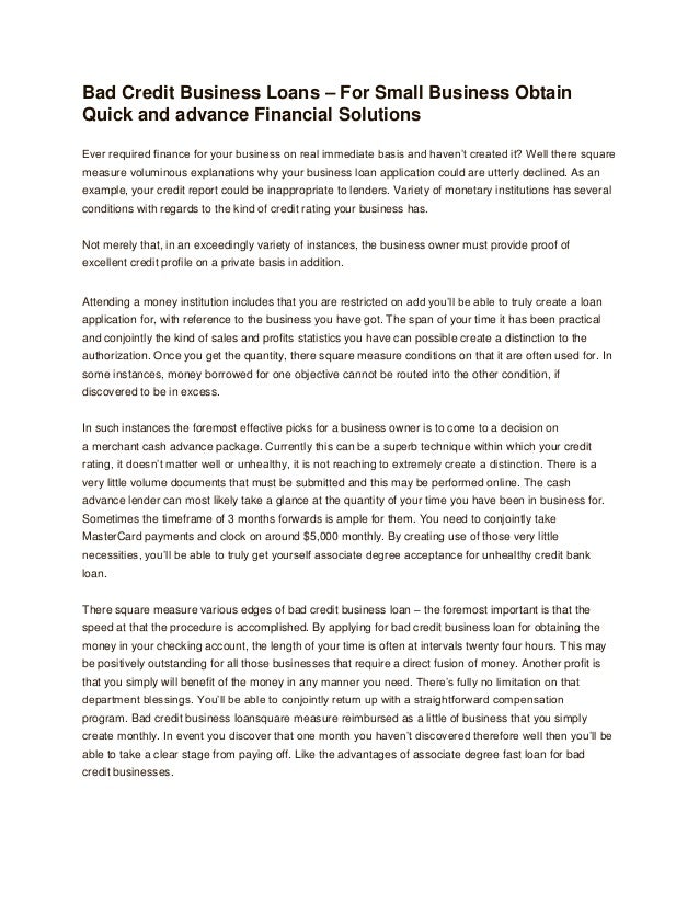 bad credit business loans for small business obtain quick and advan emmediate credit solutions