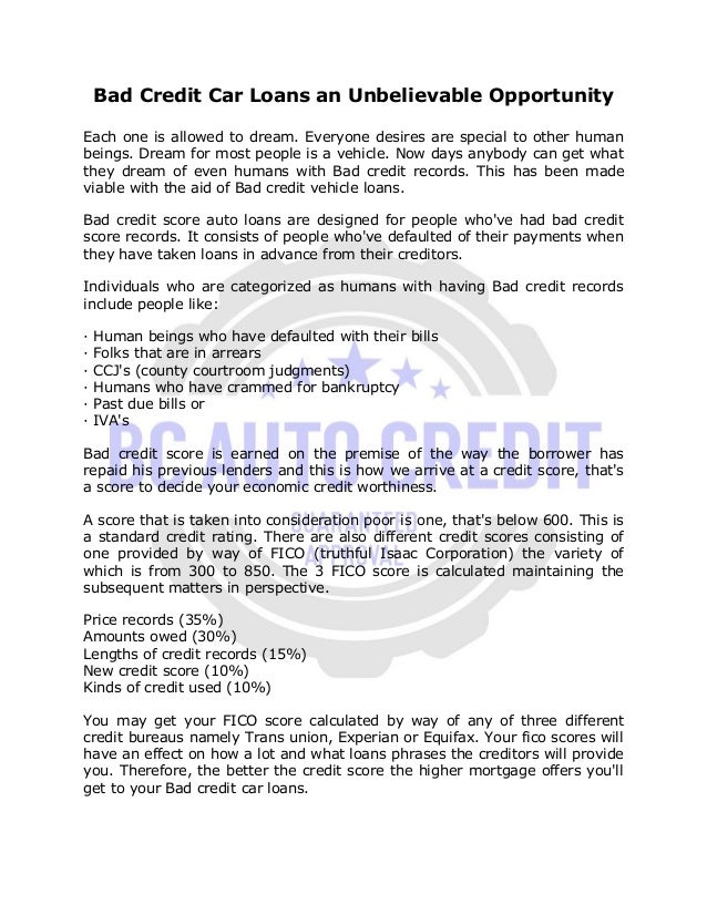 Bad Credit Car Loans An Unbelievable Opportunity