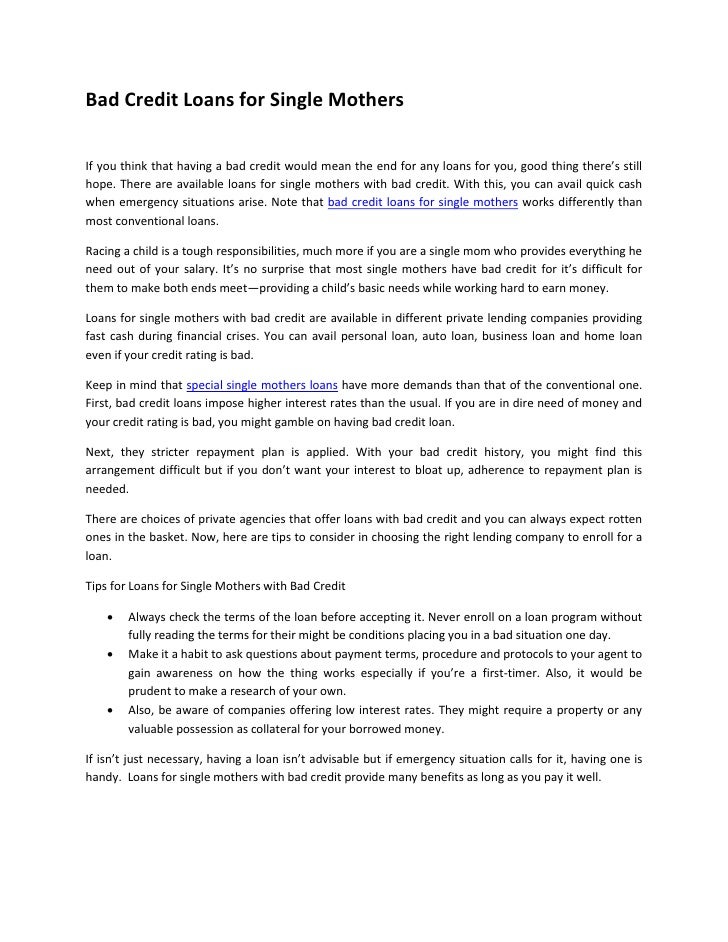 single mom bad credit home loan