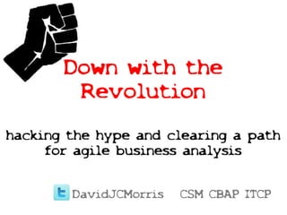 Down with the
Revolution
hacking the hype and clearing a path
for agile business analysis
DavidJCMorris CSM CBAP ITCP
 