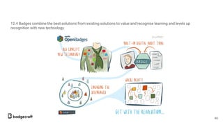 12.4 Badges combine the best solutions from existing solutions to value and recognise learning and levels up
recognition with new technology.
46
 