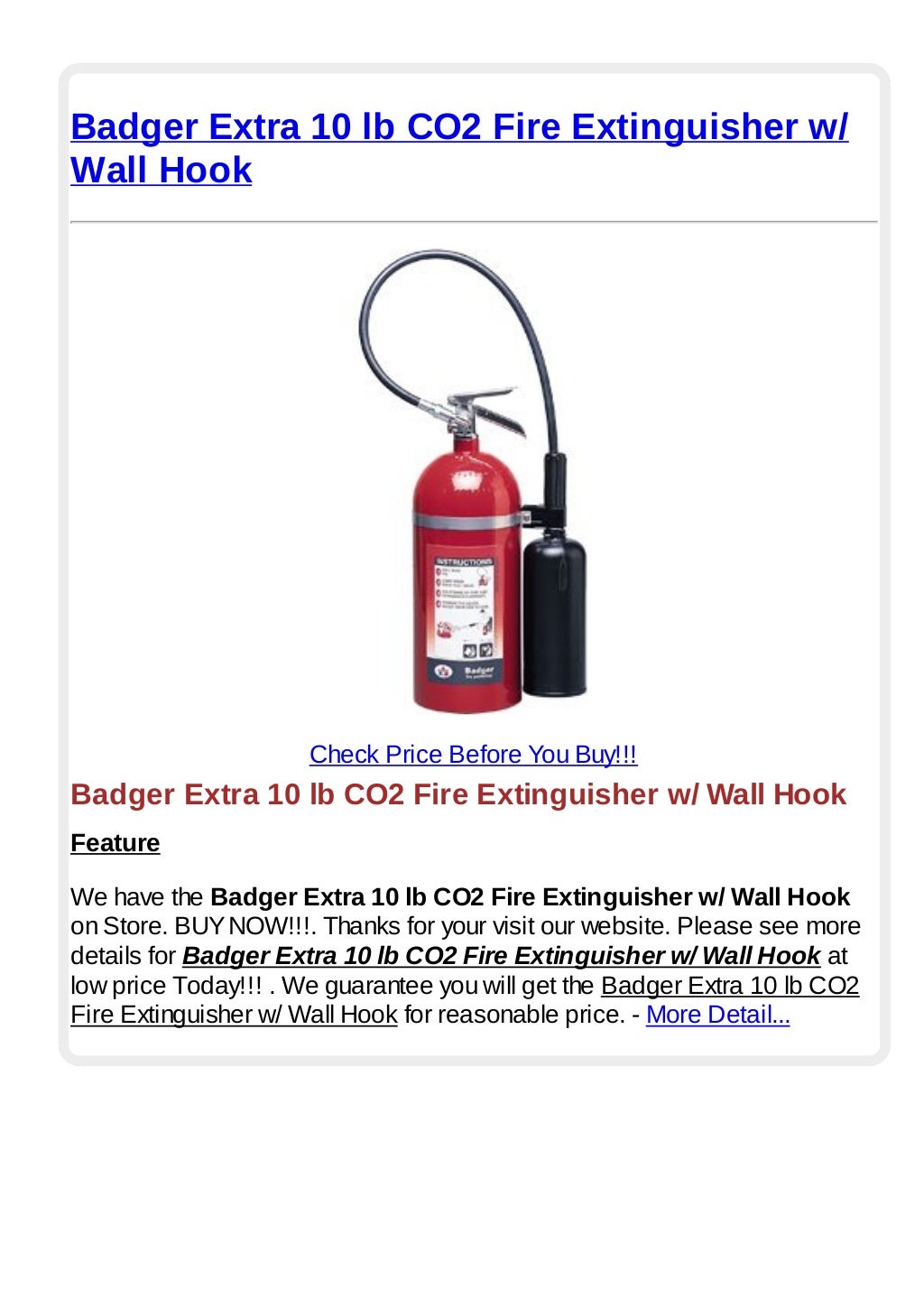 Badger extra 10 lb co2 fire extinguisher w wall hook