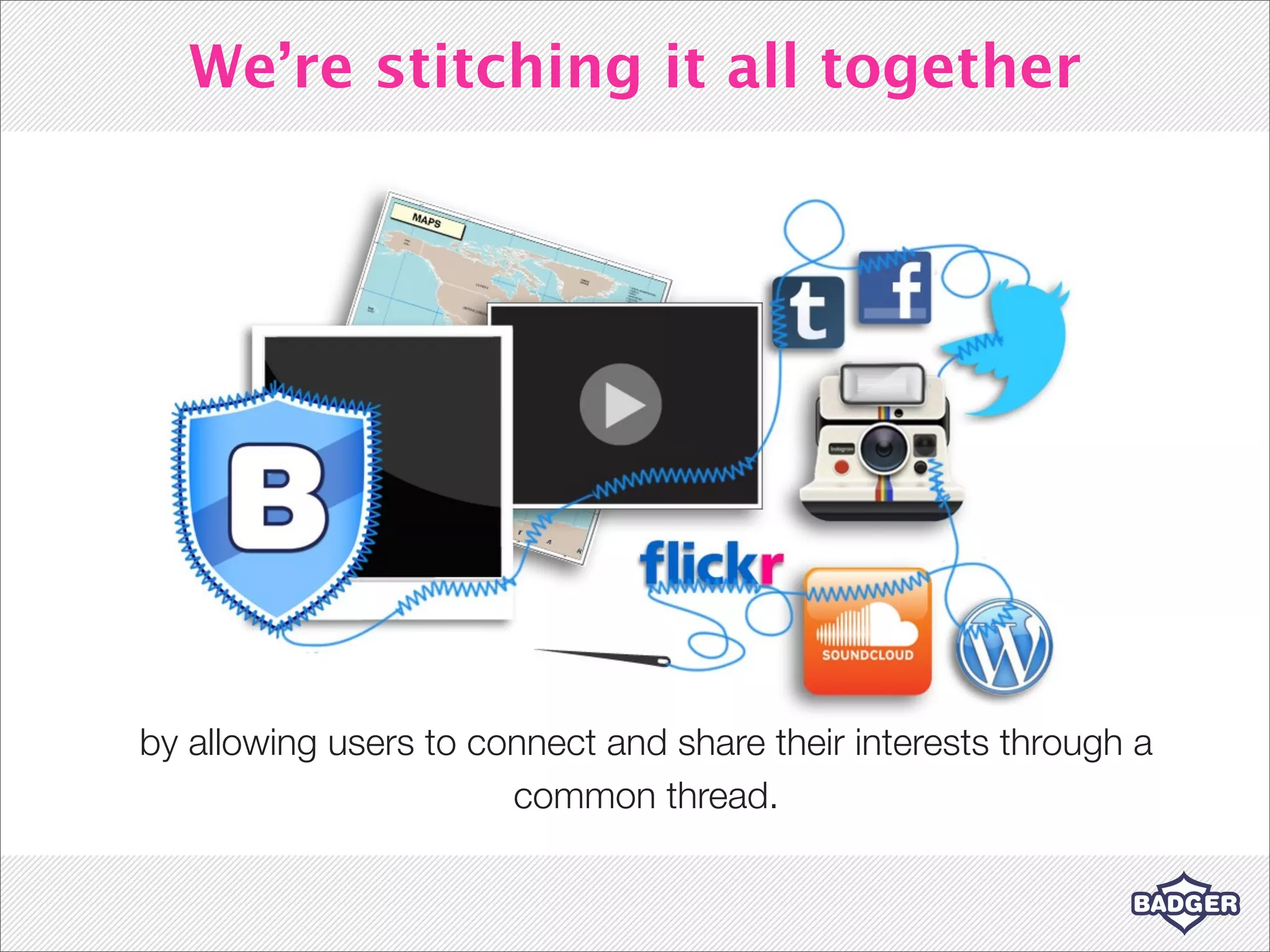 We’re stitching it all together




by allowing users to connect and share their interests through a
                       common thread.
 