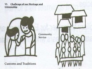 VI. Challenge of our Heritage and
Citizenship
Customs and Traditions
Community
Service
 