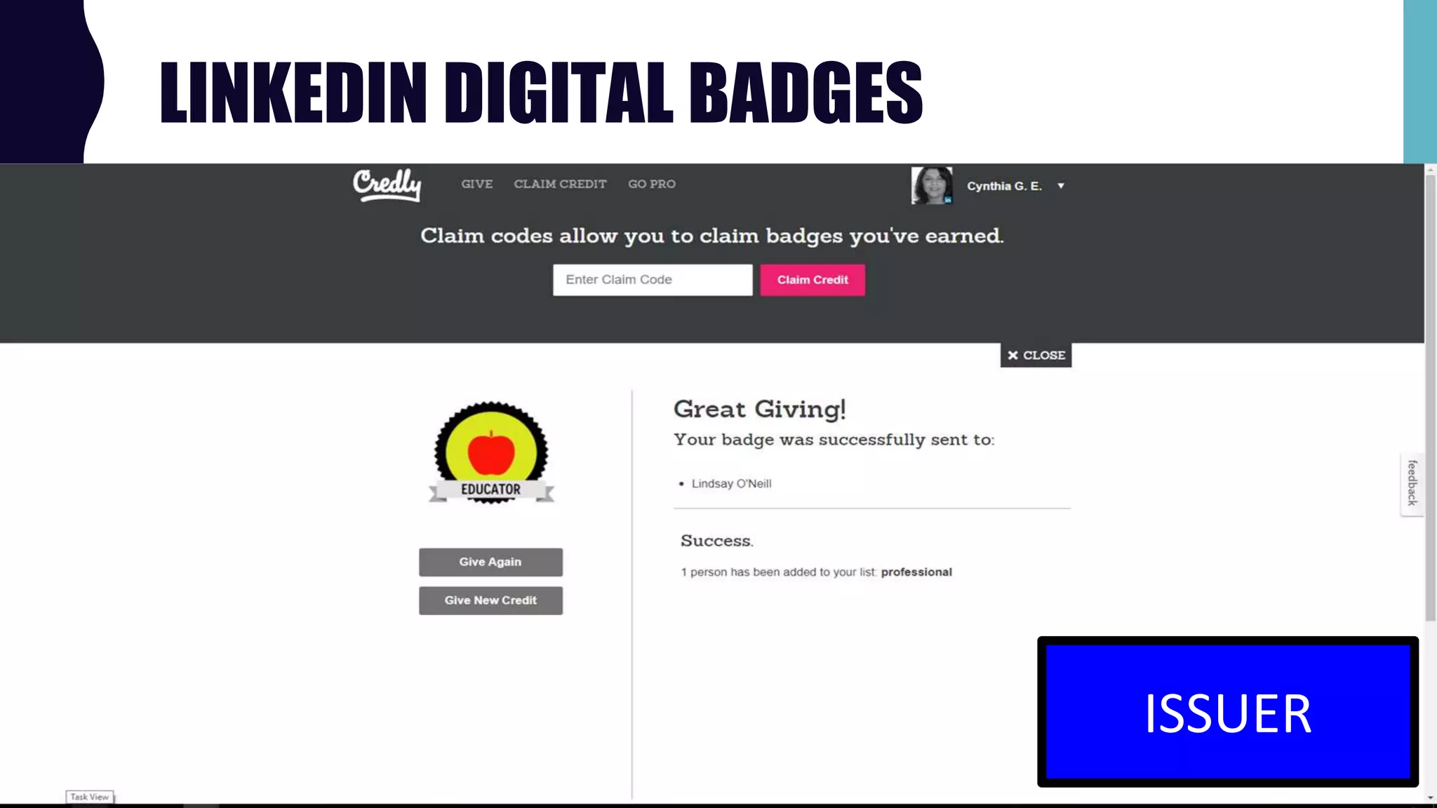 LINKEDIN DIGITAL BADGES
ISSUER
 