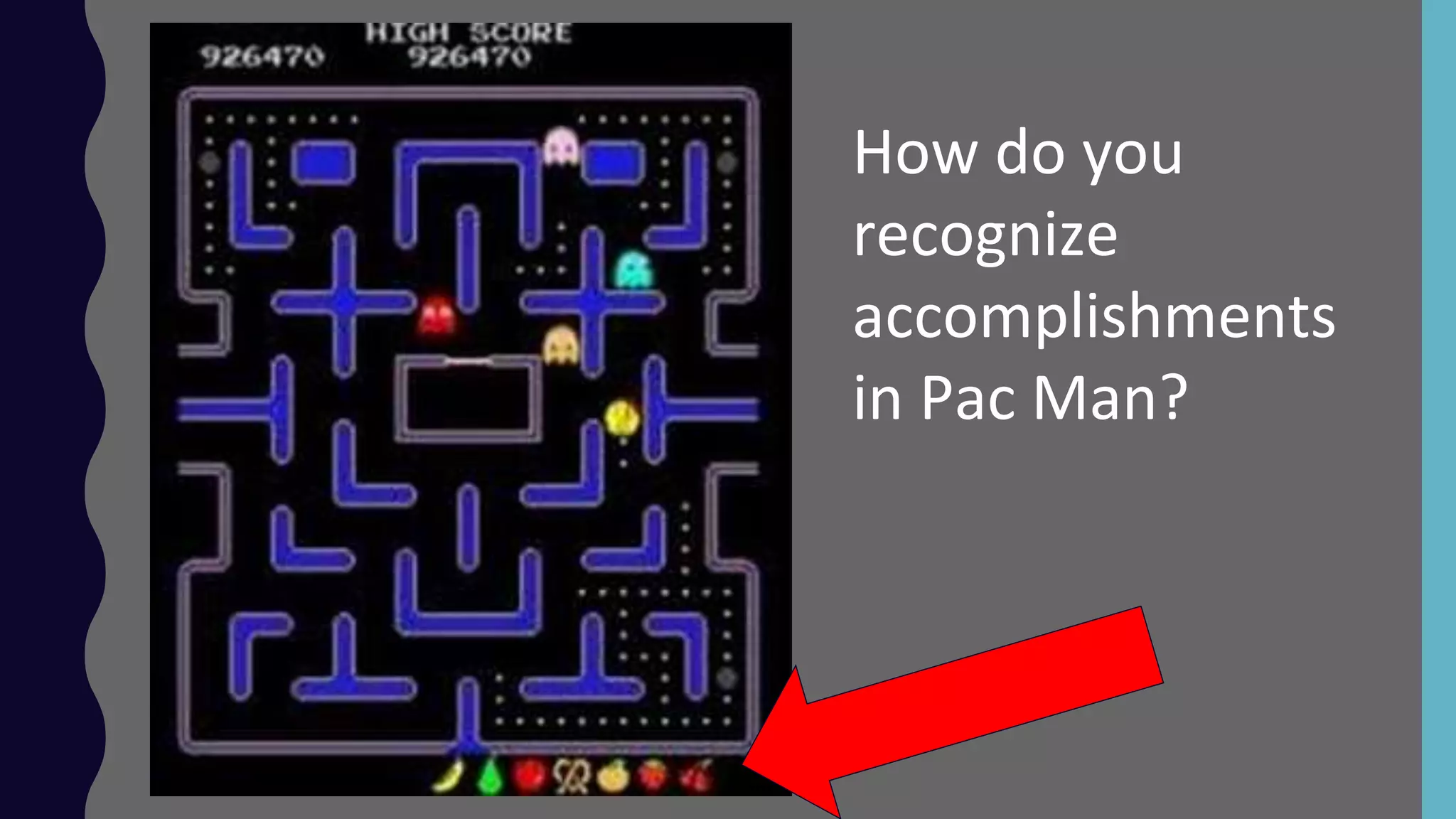 How do you
recognize
accomplishments
in Pac Man?
 