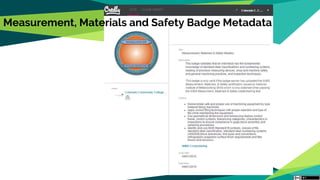 Measurement, Materials and Safety Badge Metadata
 