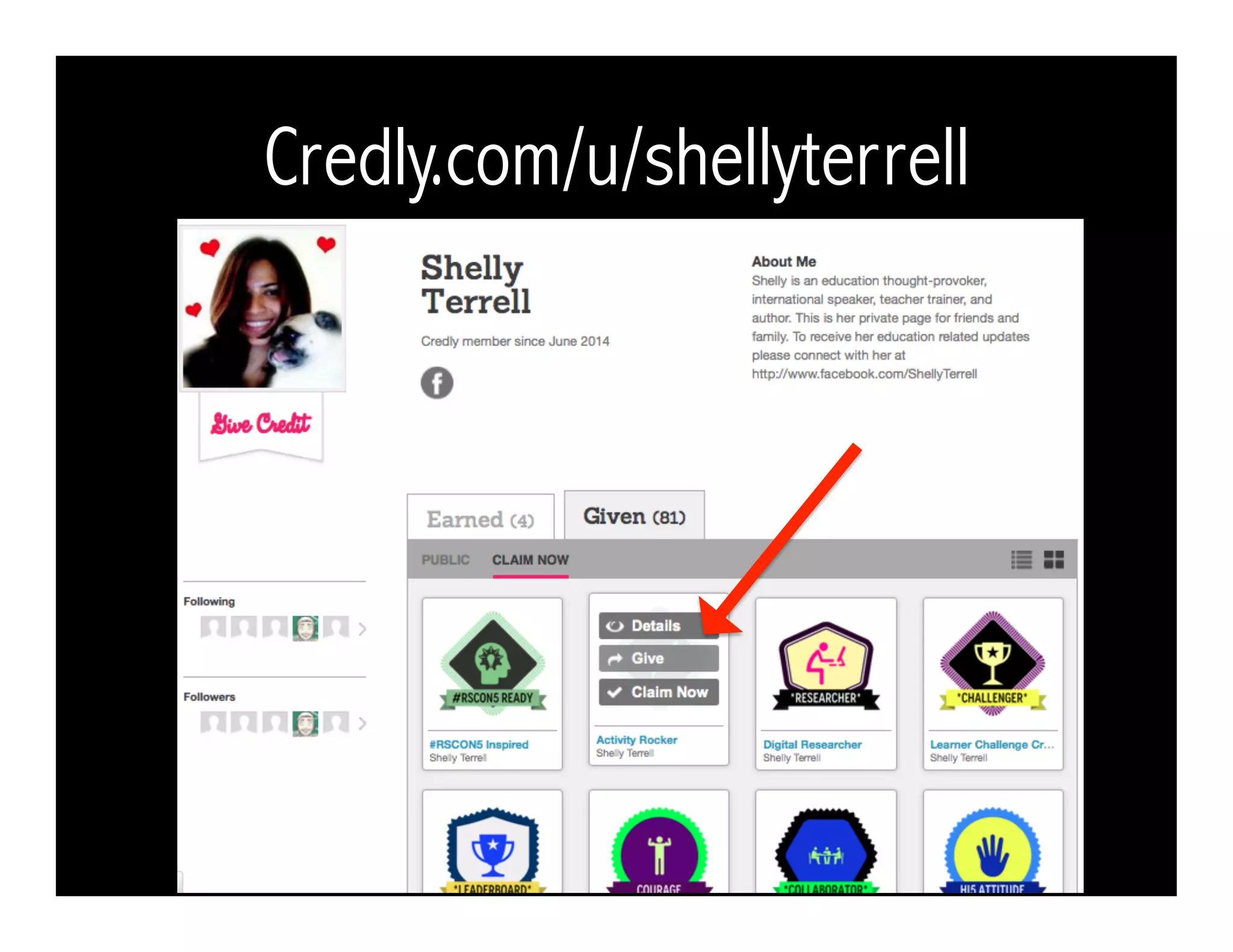 Credly.com/u/shellyterrell 
 