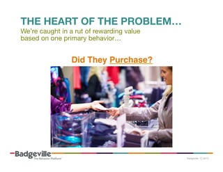 THE HEART OF THE PROBLEM…
We’re caught in a rut of rewarding value
based on one primary behavior…

Did They Purchase?!

 