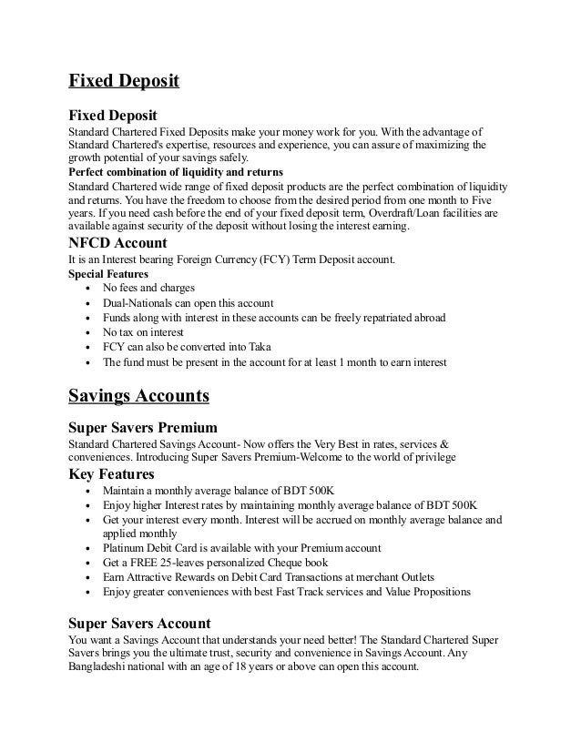 Types of Deposit Account on Standard Chartered Bank L.
