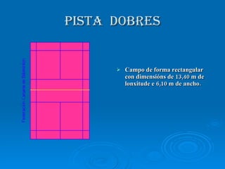 PISTA  DOBRES Campo de forma rectangular con dimensións de 13,40 m de lonxitude e 6,10 m de ancho. 
