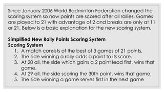 Badminton Ranking Points System PHYSICAL EDUCATION AND HEALTH 2 - LESSON 4 - BADMINTON | PDF
